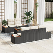Set di Divani da Giardino a 6 Pezzi con Cuscini Nero Polyrattan Acacia