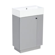 Mobile sottolavabo con anta; lavabo in ceramica e portarotolo - per bagno - 55×32×87 cm - grigio