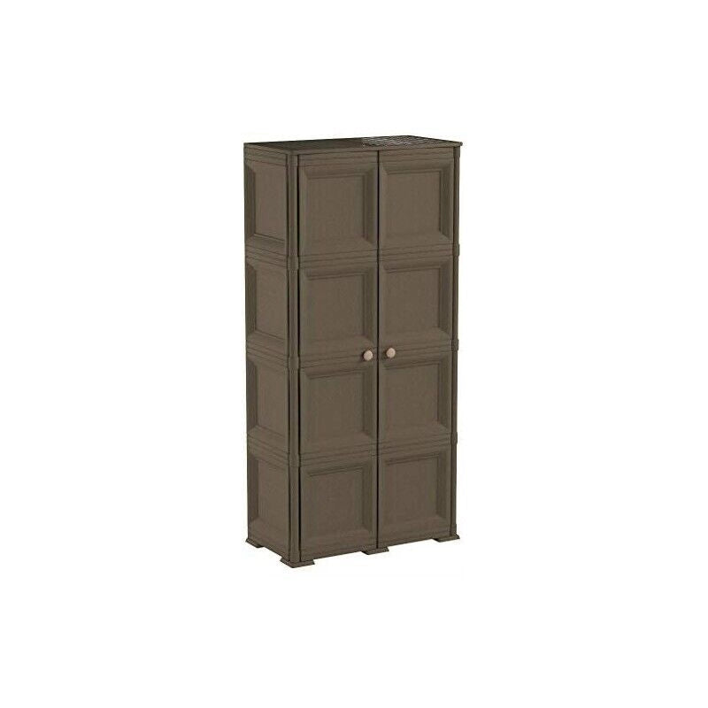 ARMADIO 2 ANTE WENGÉ 79X43X164 CM CON 4 SCOMPARTI E VANO PORTASCOPA – MOBILE ALTO ORGANIZZAZIONE CASA PER INGRESSO E LAVANDERIA