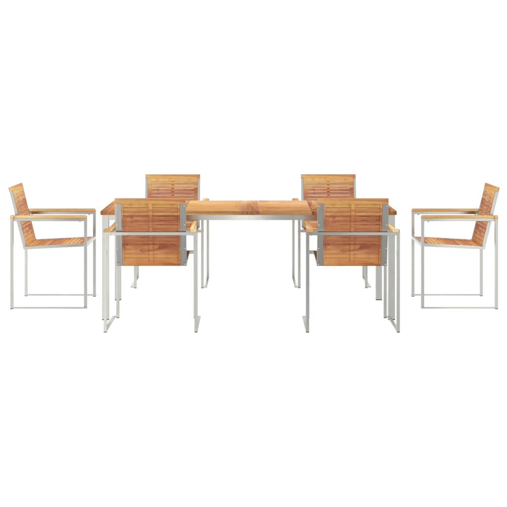 Set da Pranzo da Giardino in Legno Massello di Teak da 7 Pezzi