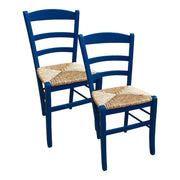 SET 2 SEDIE PAESANA IN LEGNO CON SEDUTA IN PAGLIA E SCHIENALE ALTO 42X40X87H CM COLORE BLU