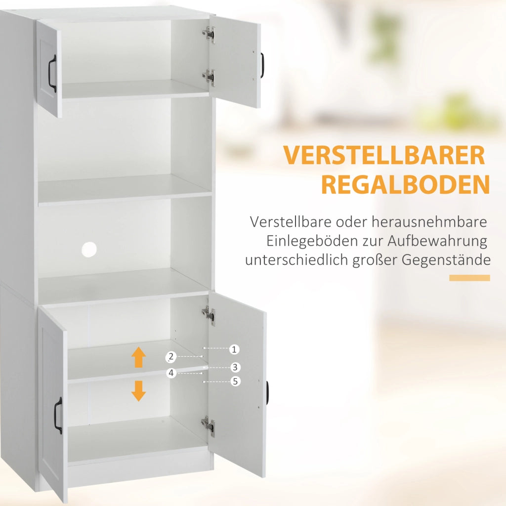 Mobile cucina alto con 4 ripiani e 4 ante, vano aperto per microonde, per soggiorno, in MDF bianco, 70 × 40 × 170 cm