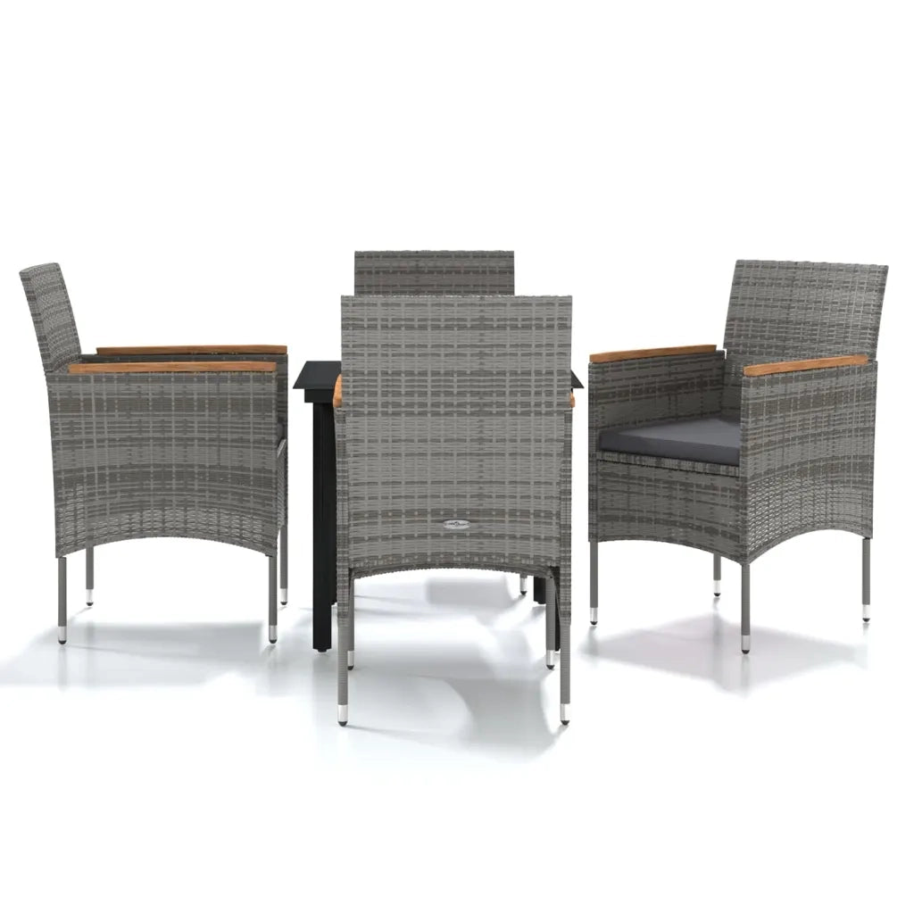 Set da Pranzo per Giardino 5 pz con Cuscini Grigio e Nero cod mxl 43008