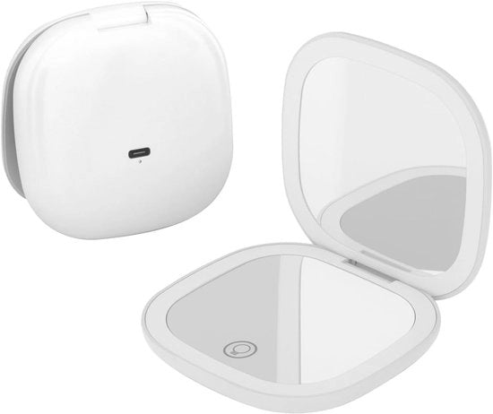 Specchio autoilluminante, ricaricabile, compattibile con 10x ingrandimento, LED, 10x ingrandimento ultraluce, 3 livelli di illuminazione, specchio USB-C a tocco regolabile (bianco)