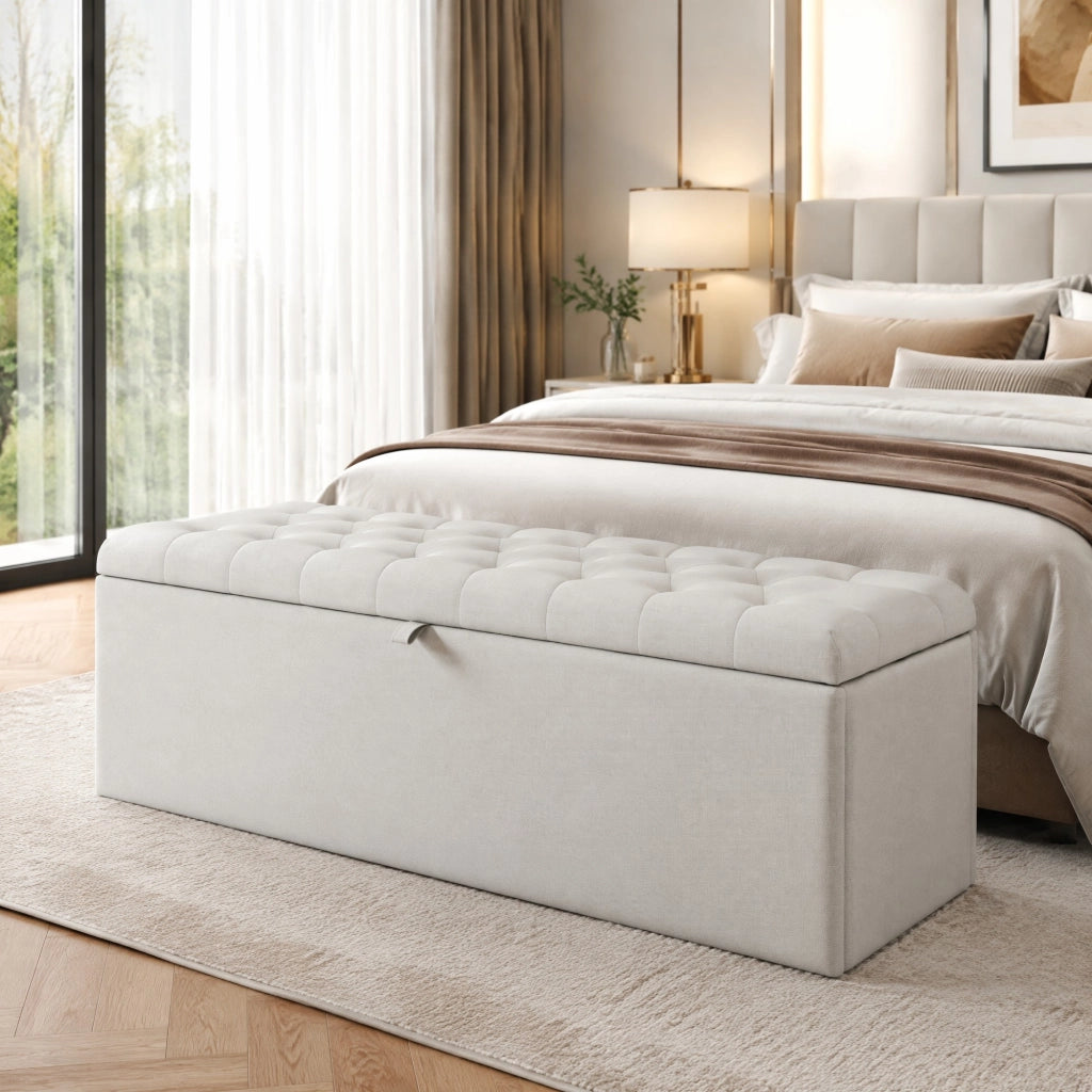 Panca contenitore in lino 141 x 41;5 x 47 cm; grigio chiaro