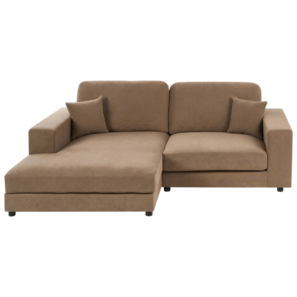 Divano angolare lato destro in Tessuto imbottito marrone con Cuscini 3 posti stile moderno minimalista