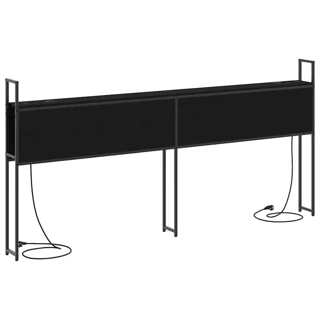 Testiera con Stazione di Carica e Storage-Testiera Multifunzionale-Testata Rovere nero 180 cm