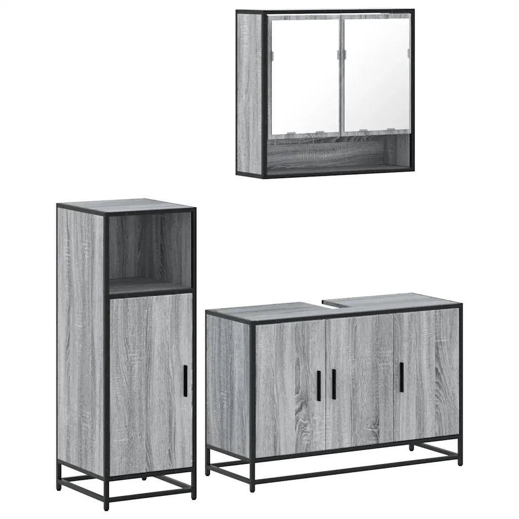 Set Mobili da Bagno 3 pz Grigio Sonoma in Legno Multistrato