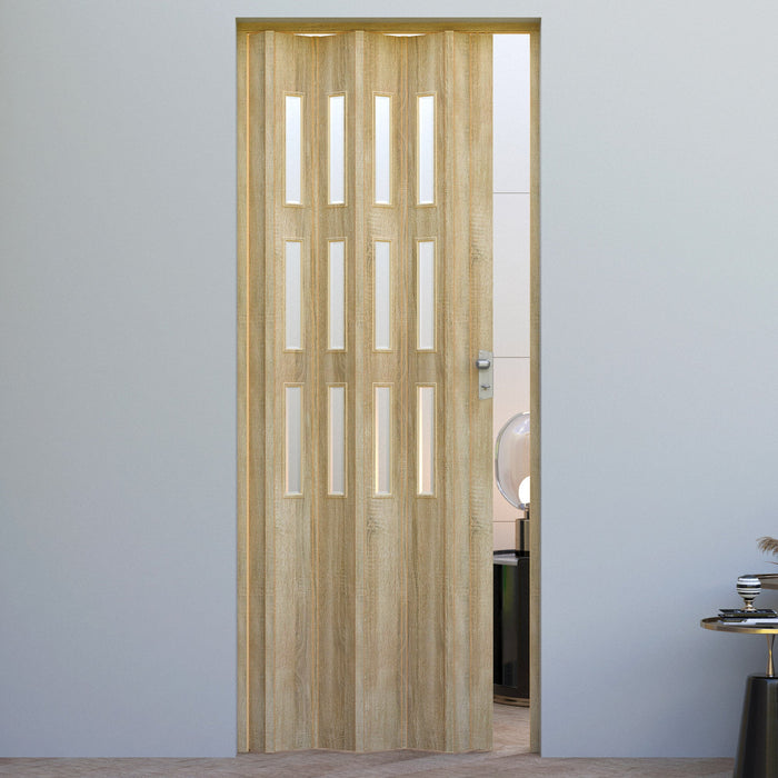 Porta a Soffietto da Interno 88,5x214 cm in PVC con Vetro Florance Rovere Cognac Chiaro