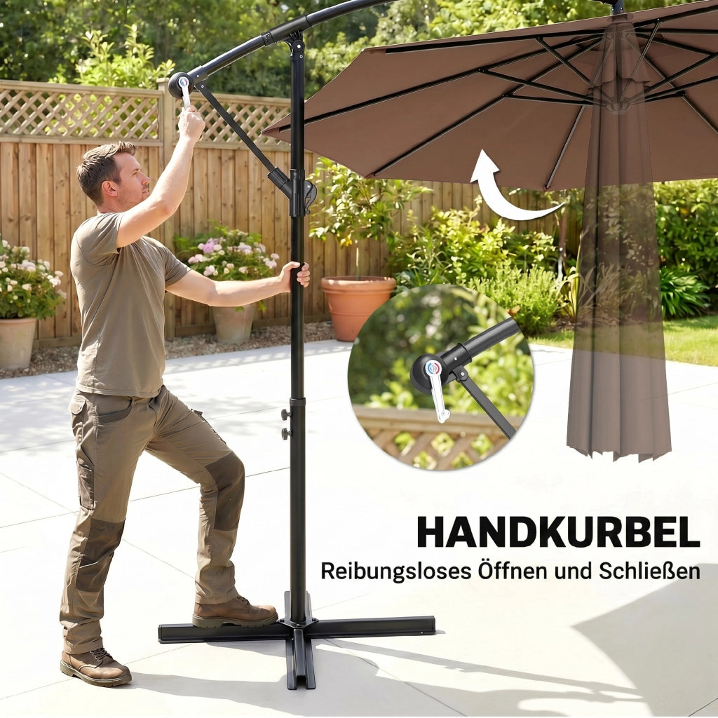 Ombrellone da giardino con manovella ¨C zephmum ¨C 3x3 m acciaio poliestere marrone