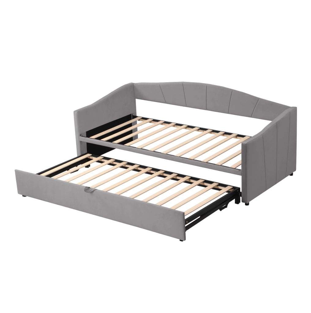Divano letto 90x200 cm estraibile; velluto grigio (Senza materasso)