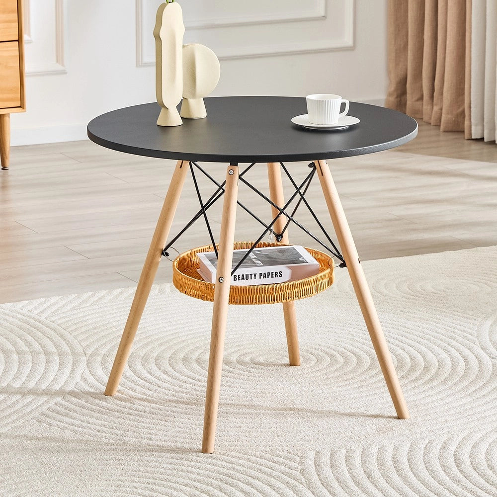 Tavolo da Pranzo Rotondo ¨C MINIMAL ¨C Piano MDF Nero, Gambe Massello, ?80 cm, 2-4 Persone