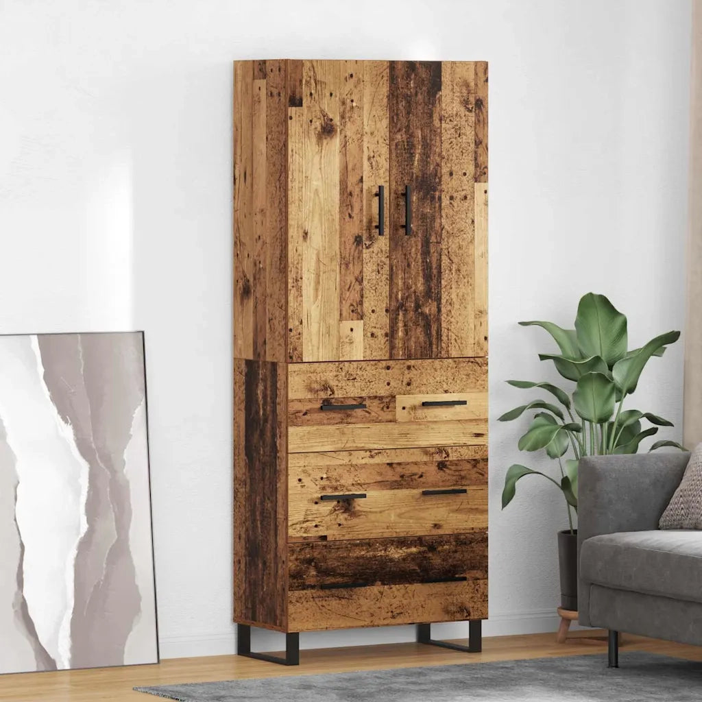Credenza 2 pz-Set di 2 Buffet-Armadio da cucina Legno vecchio Legno Stratificato e Vetro 490519