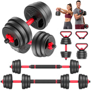 Set Manubri Regolabili 4 in 1 Multifunzionale, Trasformabile in Bilanciere Kettlebell Supporto Flessioni, Dadi Blocco Sicuro, Risparmio Spazio