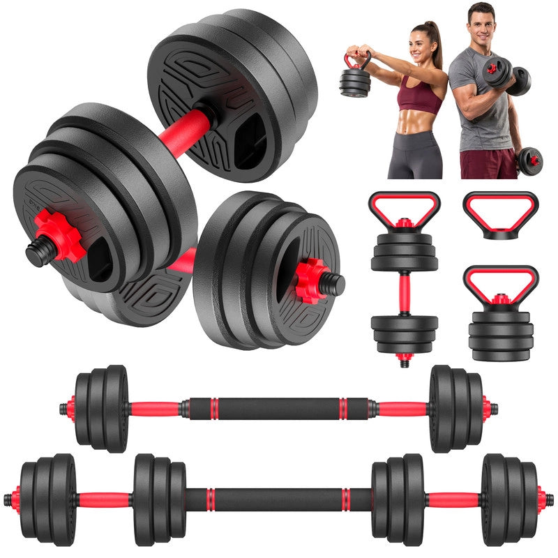 Set Manubri Regolabili 4 in 1 Multifunzionale, Trasformabile in Bilanciere Kettlebell Supporto Flessioni, Dadi Blocco Sicuro, Risparmio Spazio