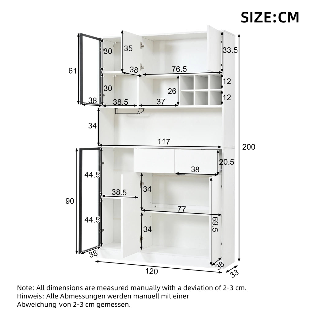 Vetrina alta con LED 120 x 33 x 200 cm; 6 ante e 2 cassetti; bianca
