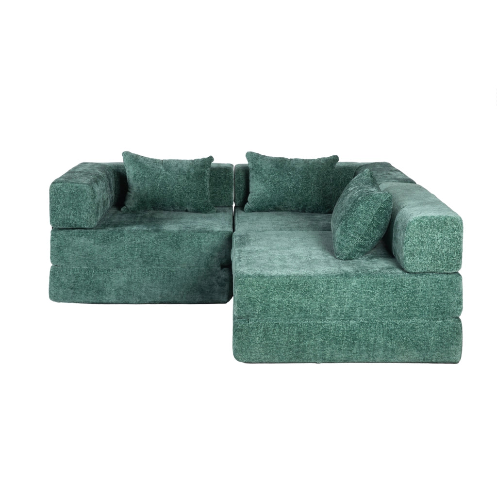 Divano letto da pavimento pieghevole modulare in ciniglia verde scuro