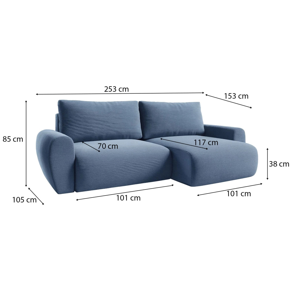 Paullo, Divano Letto con Penisola Contenitore, 253x153 cm blu