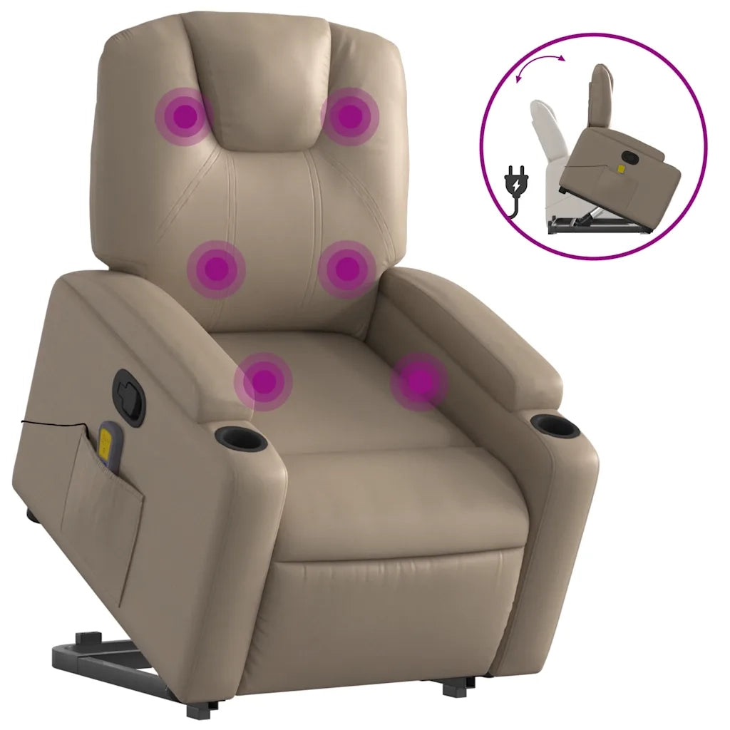 Poltrona | Sedia Relax Alzapersone Massaggi Reclinabile Cappuccino Similpelle