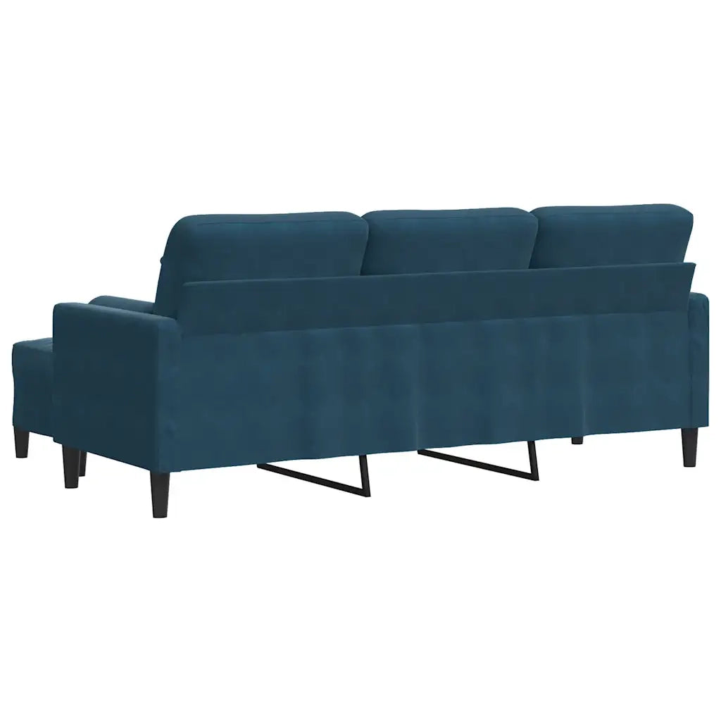 Divano a 3 Posti con Poggiapiedi Blu 180 cm in Velluto 3278276