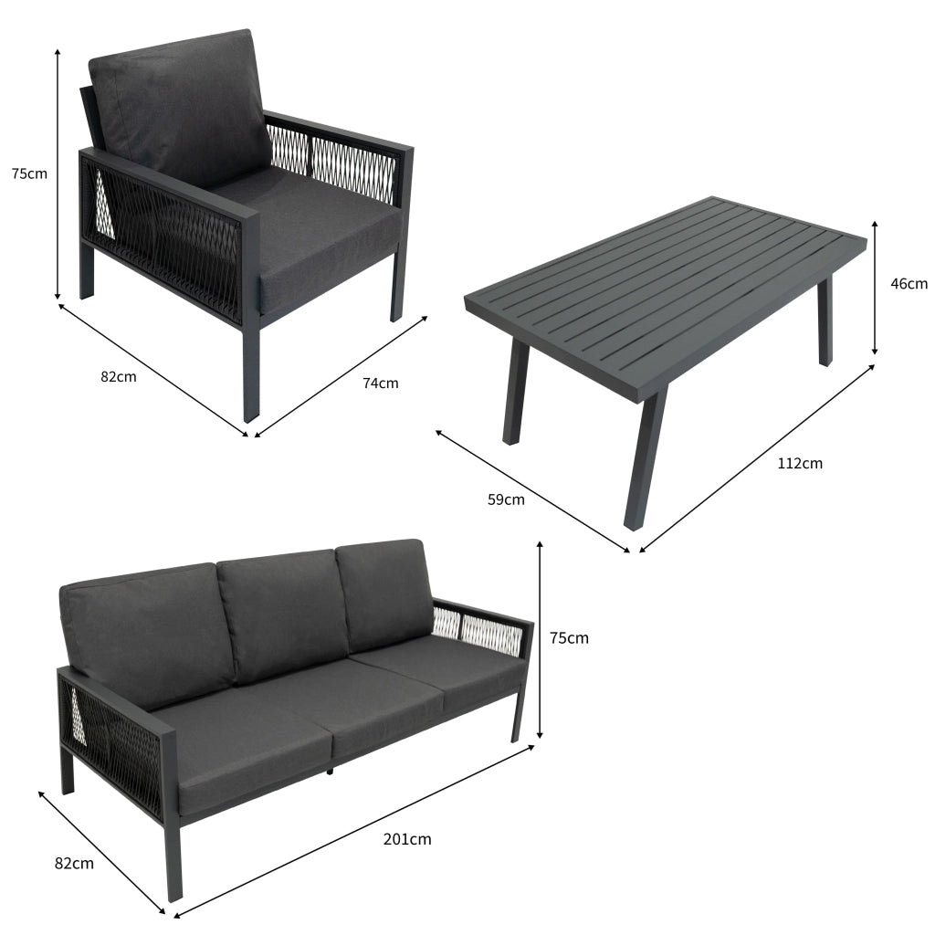Set Mobili da Esterno 4 Pezzi in Alluminio Divano Tavolino Poltrone Grigio Antracite
