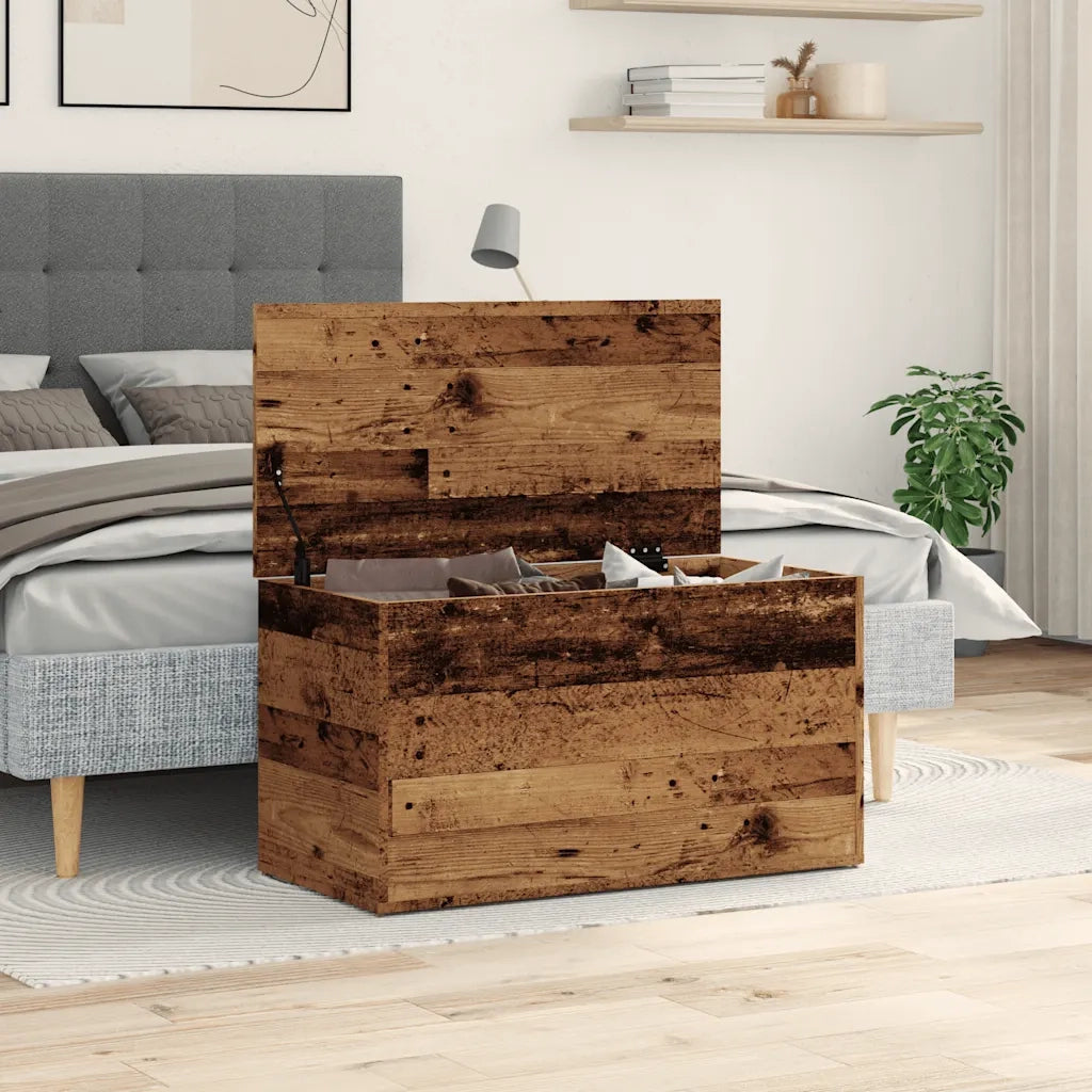Cassapanca-Baule-Mobile di Stoccaggio Legno Antico 84x42x46 cm in Legno Ingegnerizzato