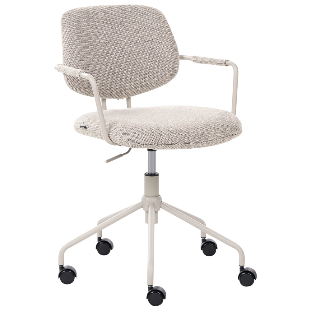 Sedia da ufficio con rivestimento in poliestere beige, regolazione in altezza e base girevole, per l'ufficio domestico