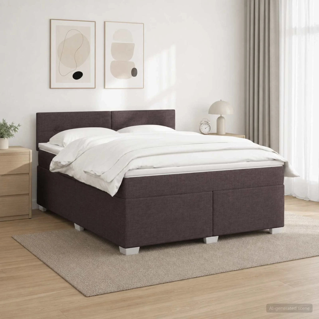 Letto con Box Spring, Materasso e LED Marrone Scuro Tessuto 3451962