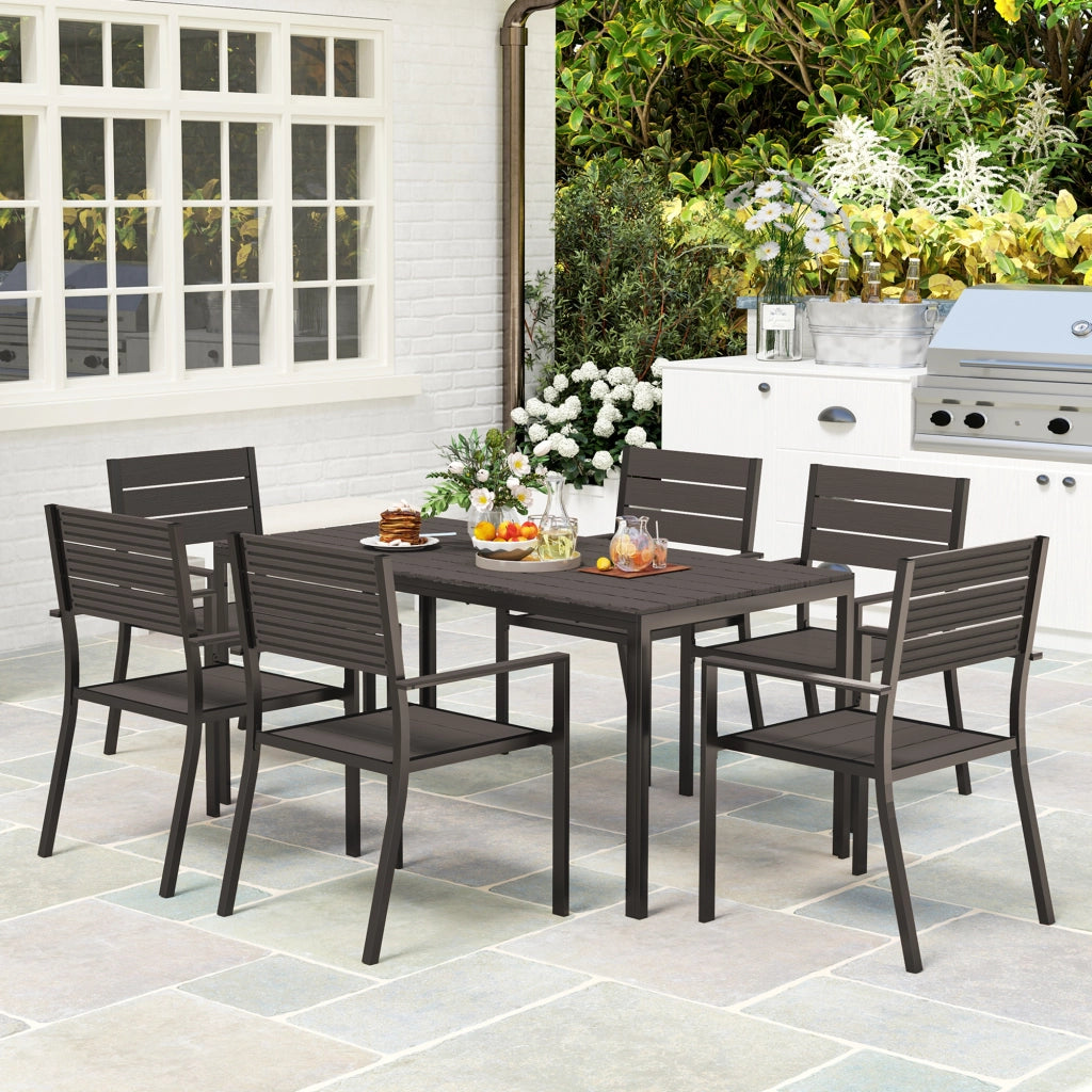Mobili da giardino a 7 pezzi: tavolo da pranzo + 6 sedie; tavolo diviso; marrone scuro