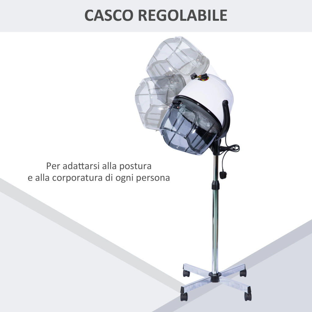 Casco Asciugacapelli con Timer e Ruote ¨C Zephmum ¨C Bianco 65x65x115-165 cm
