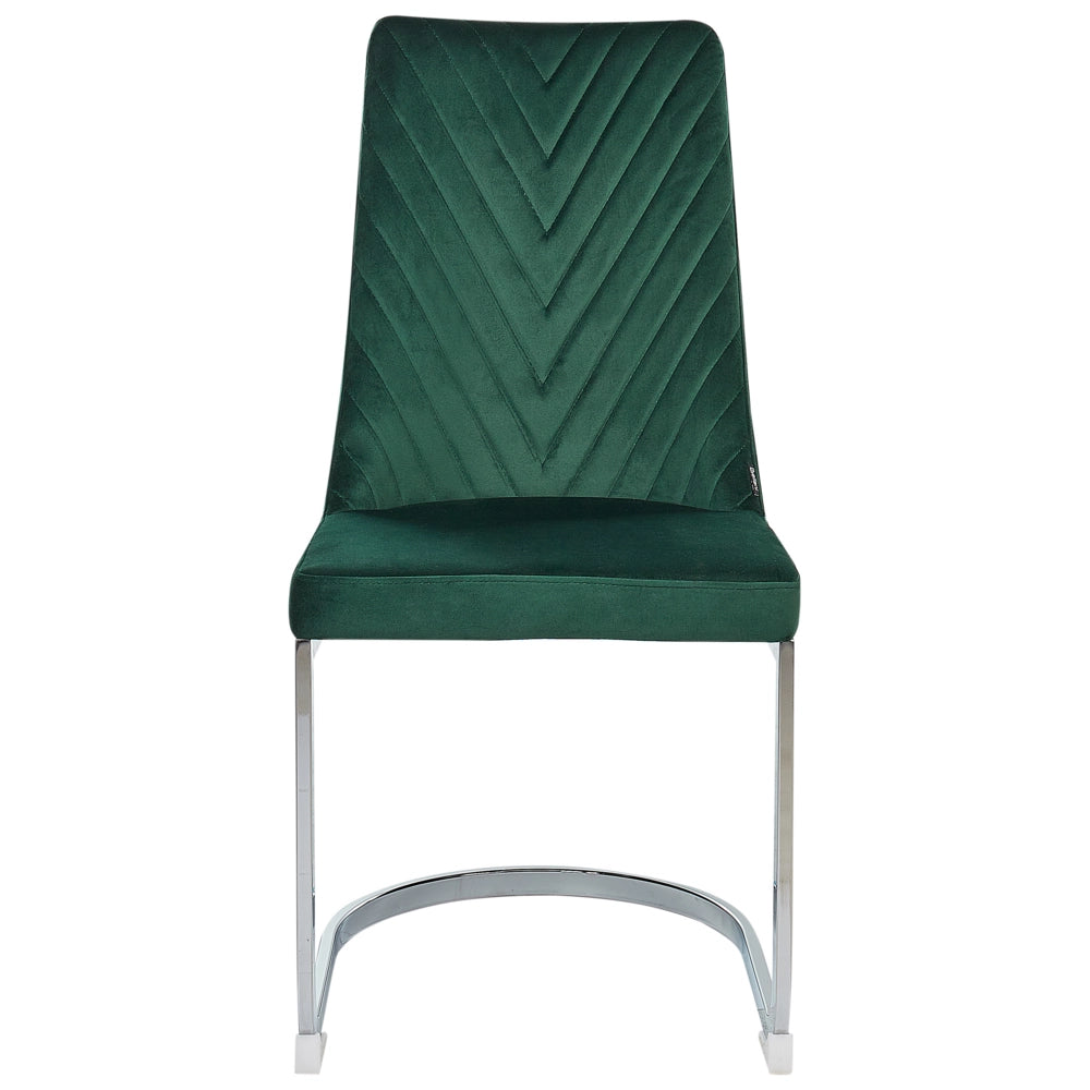 Set di 2 sedie da pranzo in velluto verde senza braccioli con schienale alto sedia a sbalzo da soggiorno