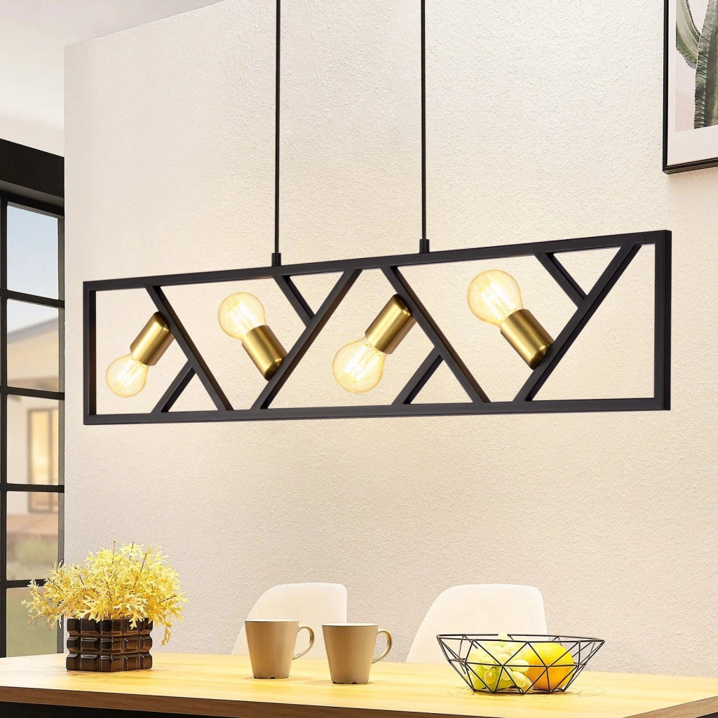 Lampada a sospensione ZMH retr¨° in metallo E27 a quattro fiamme color oro nero con un diametro di 100 centimetri