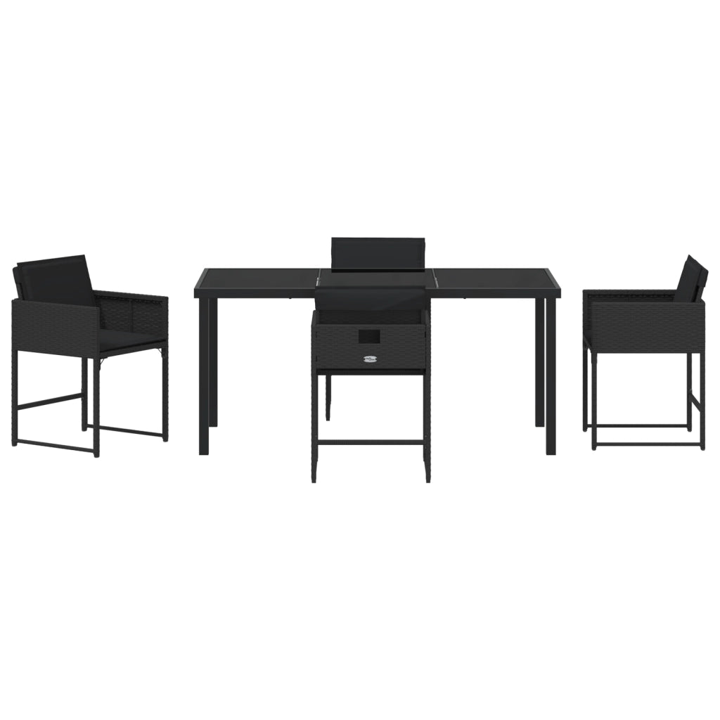 Set da Pranzo da Giardino con Cuscini in 5 Pezzi Rattan Poliestere Nero