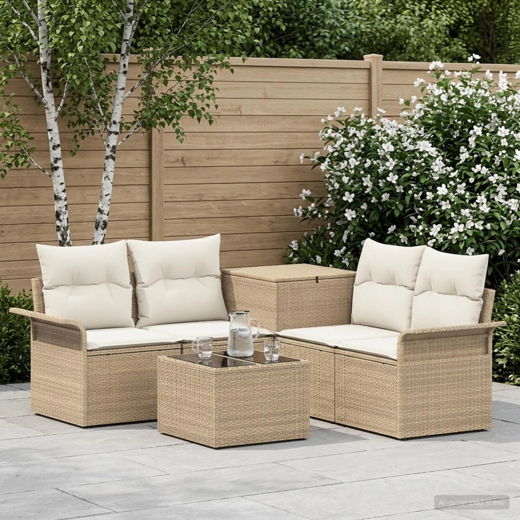 Set di divani 6 pz 4-Numero di posti Beige e Bianco Crema 3447088