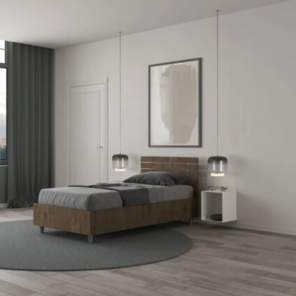Letto singolo contenitore 80x190 testata dritta con doghe noce Ankel