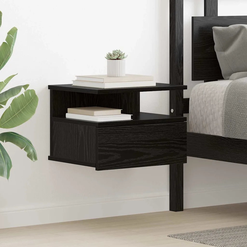 Comodino flottante con cassetto Rovere Nero 40 x 31 x 28 cm 871756