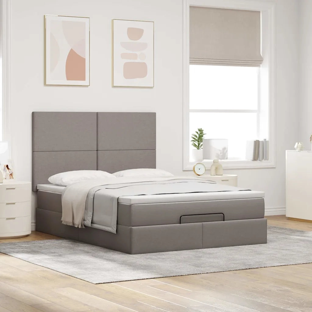 Struttura Letto Pouf con Materasso Tortora 140x190 cm Tessuto 3313924