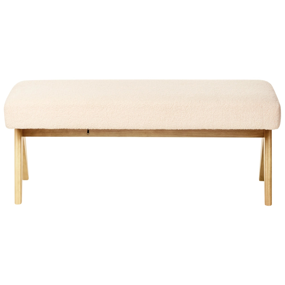 Set di divani Bianco Sporco e marrone chiaro Divano a 2 posti Panca Boucle Rivestimento Retro Design Gambe di legno Soggiorno