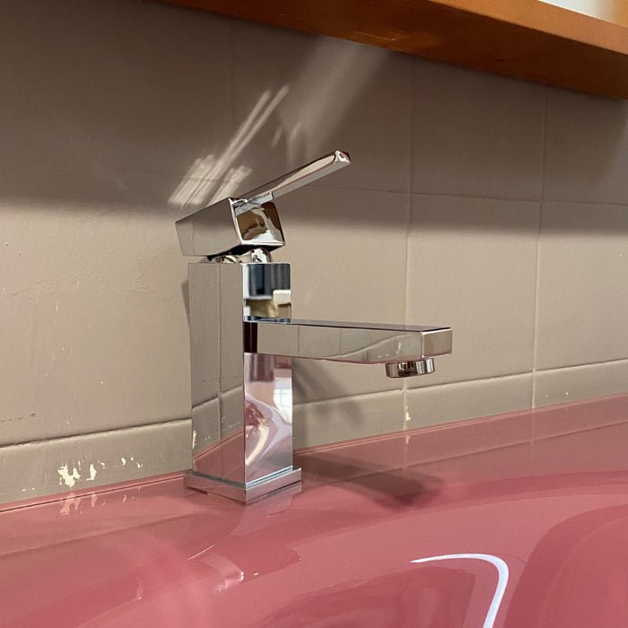 Rubinetto Miscelatore Monocomando Lavabo in Ottone Quadra Cromato