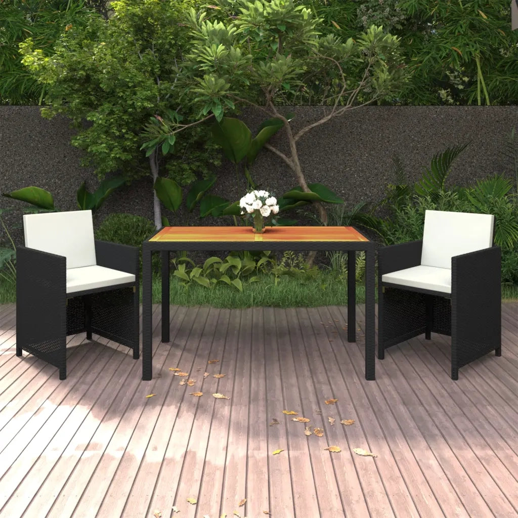 Set da Pranzo da Giardino 3 pz con Cuscini in Polyrattan Nero 3095497