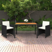 Set da Pranzo da Giardino 3 pz con Cuscini in Polyrattan Nero 3095497
