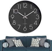 Orologio da parete rotondo 30cm senza ticchettio - moderno quarzo, silenzioso, grande, per bambini - orologio meccanico (nero/bianco)