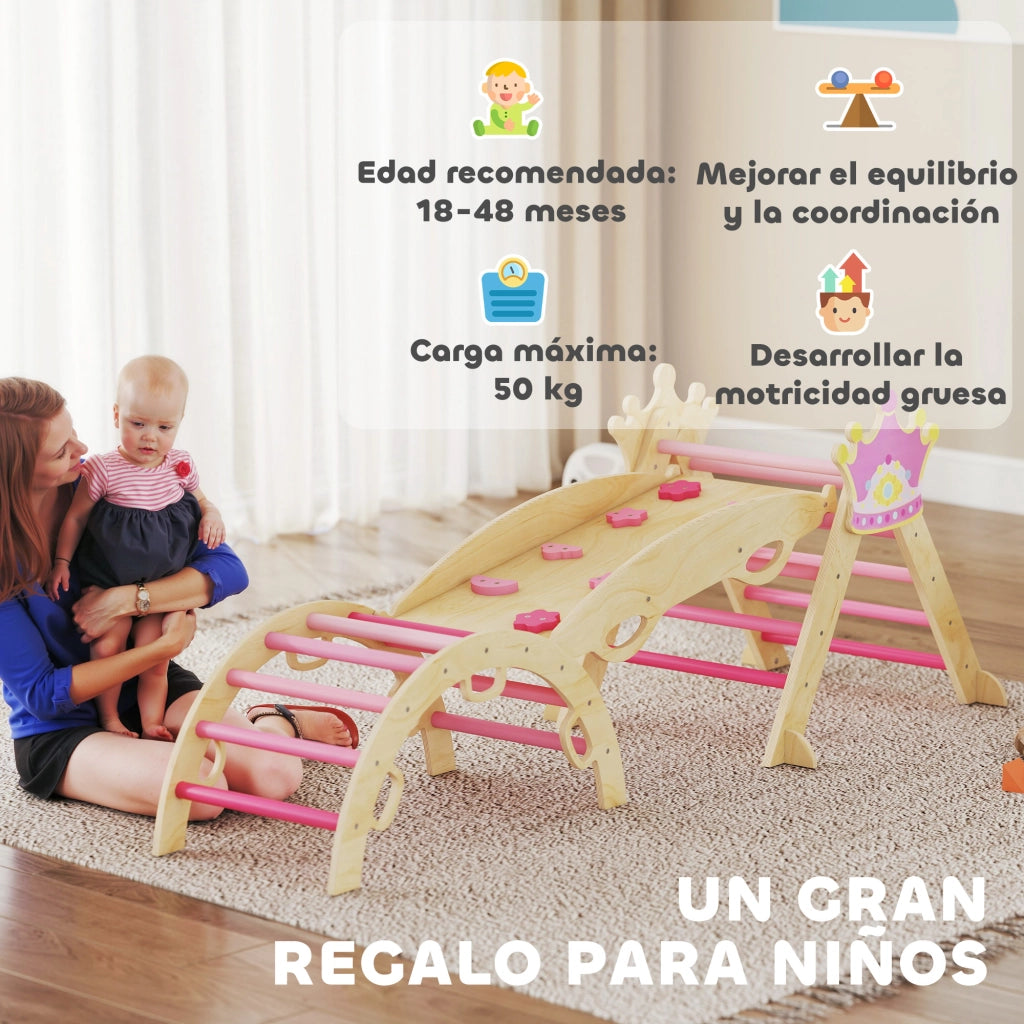 Triangolo Montessori 8 in 1 ¨C Xylo ¨C Legno Naturale con Arco e Rampa Rosa