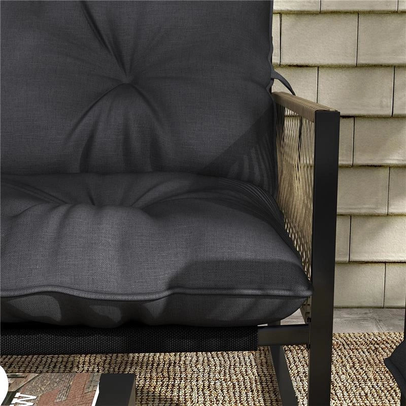 SET DA GIARDINO 4 PEZZI IN RATTAN CON DIVANETTO 2 SEDIE E TAVOLINO DA CAFFÈ GRIGIO E MARRONE