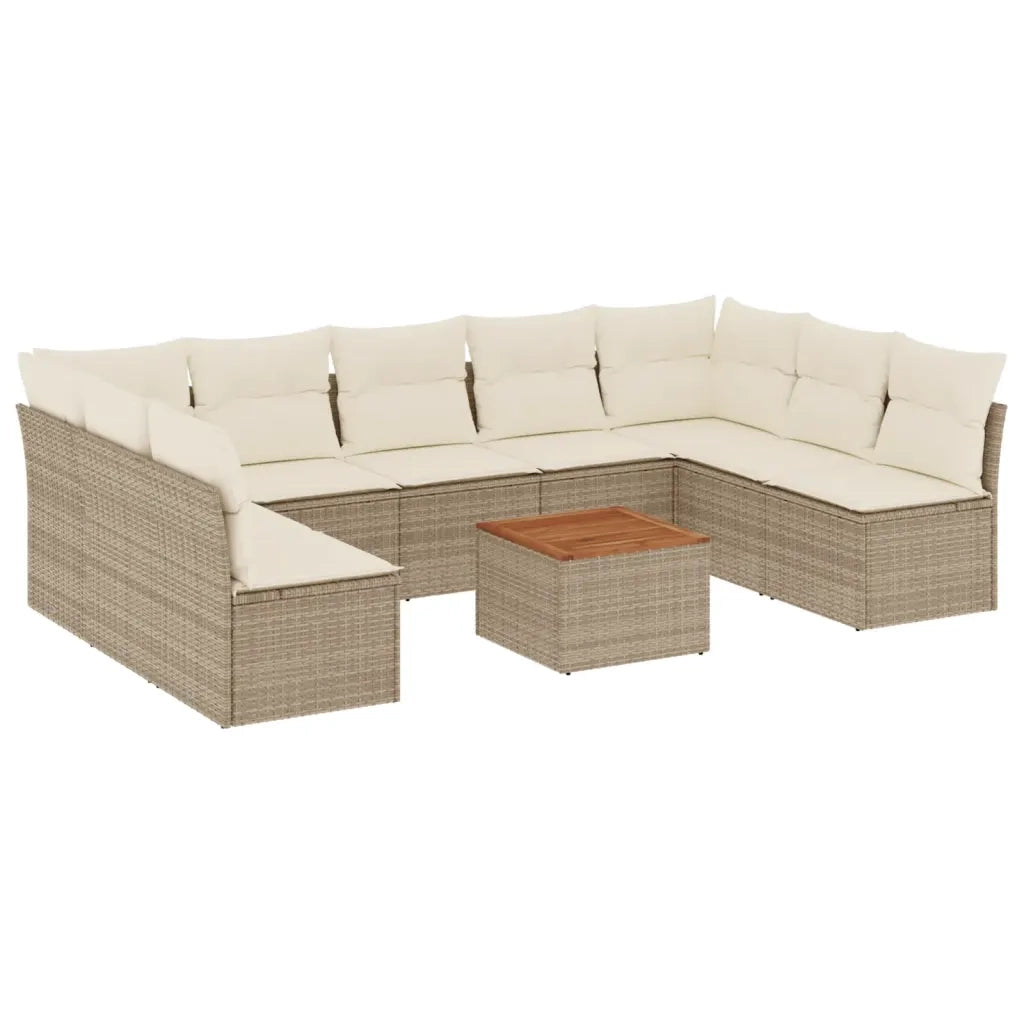 Set Divano da Giardino 10 pz con Cuscini Beige in Polyrattan