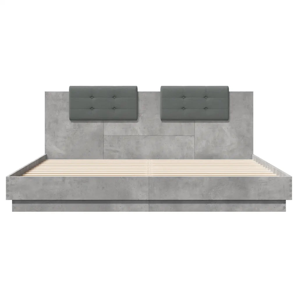 Giroletto con Testiera e LED Grigio Cemento 180x200 cm