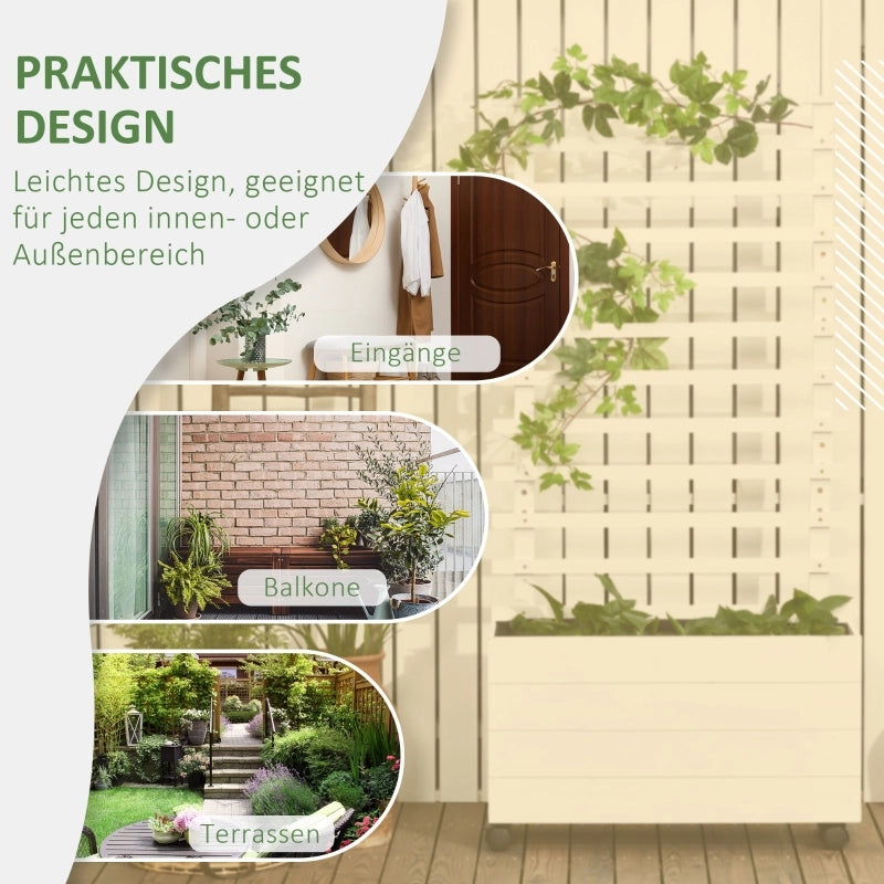 FIORIERA con grigliato 76x30x155 cm Legno massello bianco per giardino