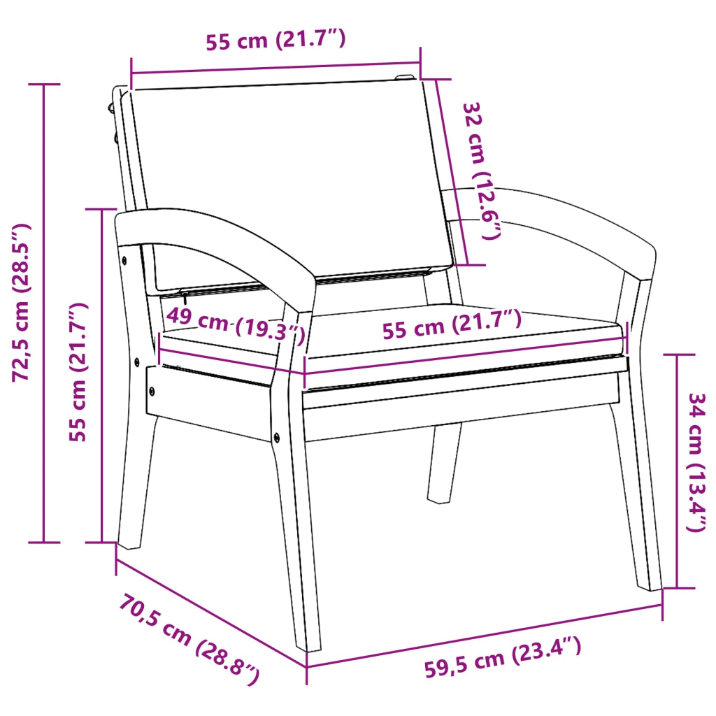 Sedia da giardino  2 pcs 59,5x70,5x72,5 cm Legno massello di acacia