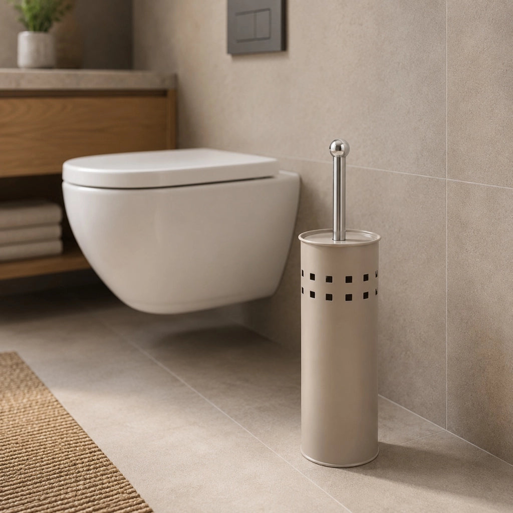 Portascopino Bagno Traforato Con Coperchio Disponibile in Nero, Bianco, Tortora Beige