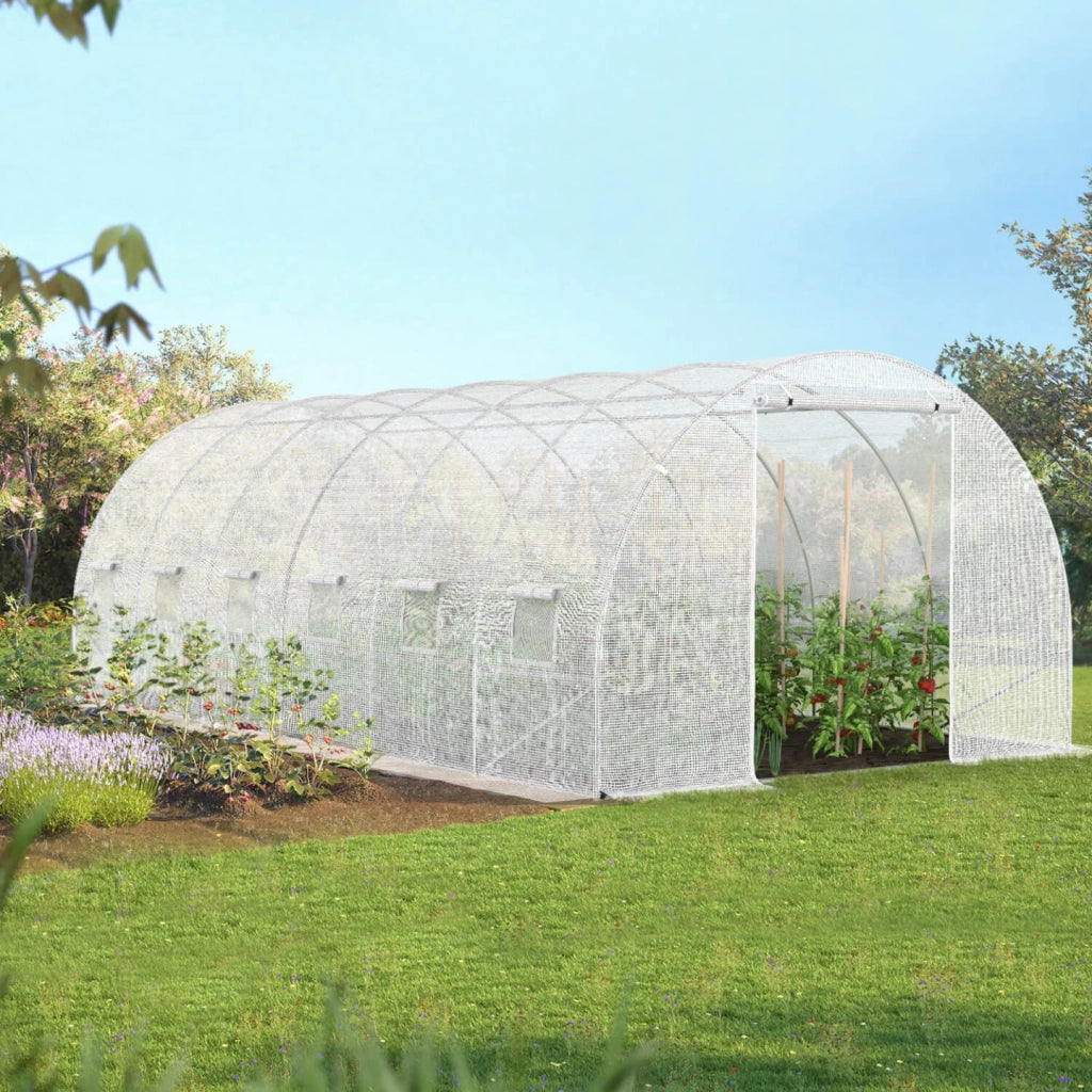 ProBache - Telone di ricambio per serra da giardino a tunnel da 18 m² (6 x 3 x 2 m), anti-UV, con porta e finestre, modello CRIMÉE, bianco